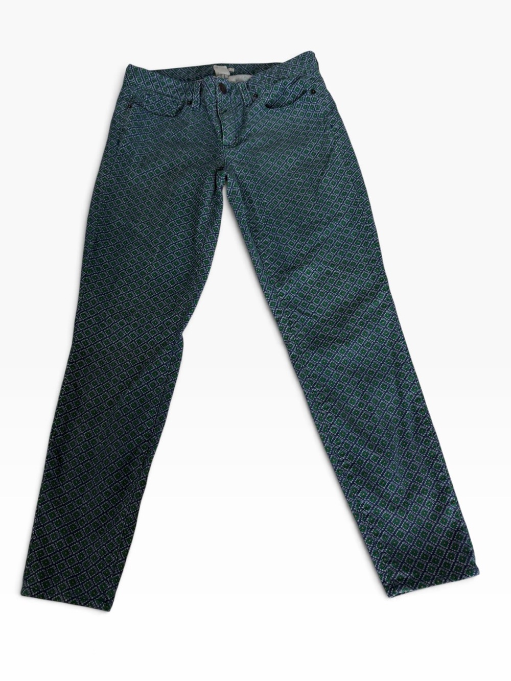 Vintage J.Crew Toothpick Patterned Corduroy Pants Size 28 Green Pink Blue